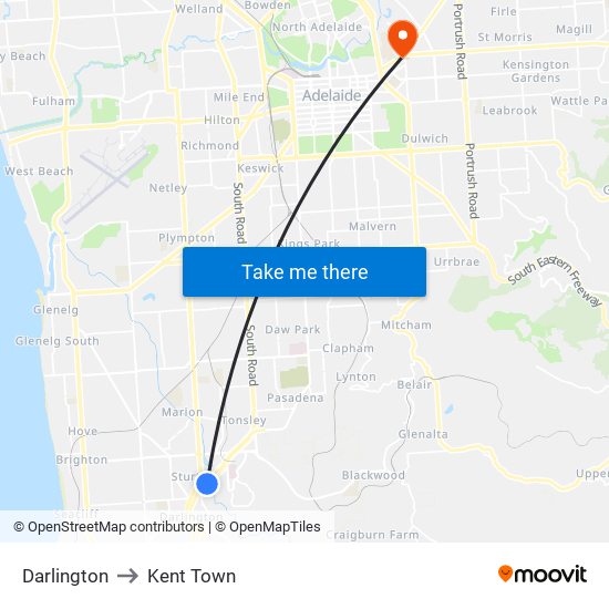 Darlington to Kent Town map