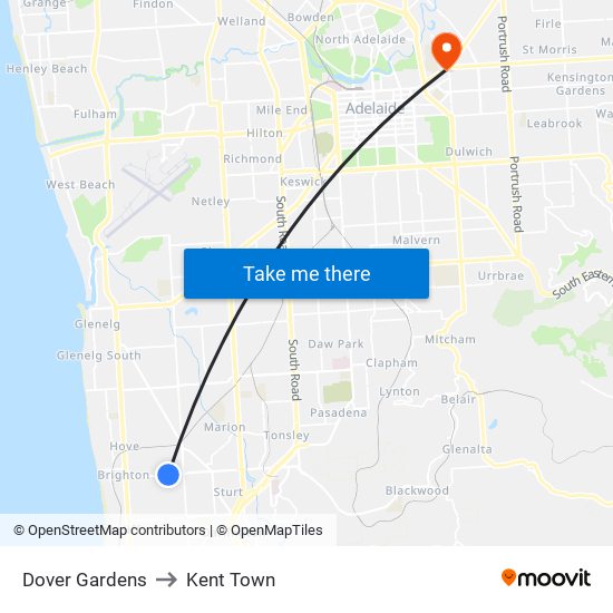 Dover Gardens to Kent Town map