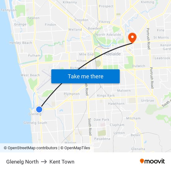 Glenelg North to Kent Town map