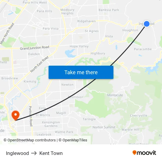 Inglewood to Kent Town map