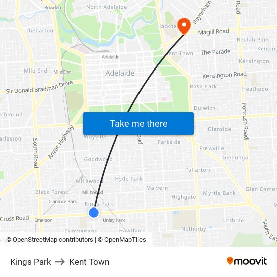 Kings Park to Kent Town map