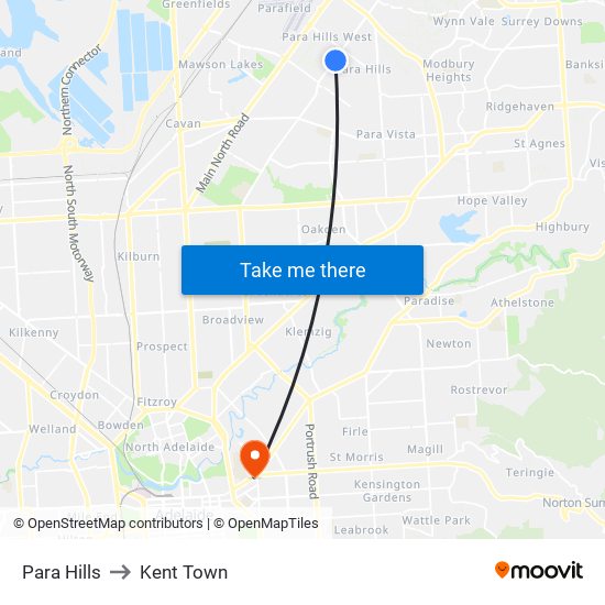 Para Hills to Kent Town map