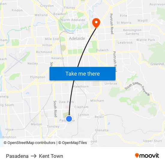 Pasadena to Kent Town map