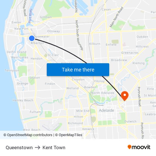 Queenstown to Kent Town map