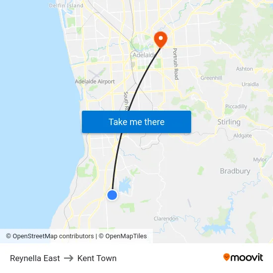 Reynella East to Kent Town map