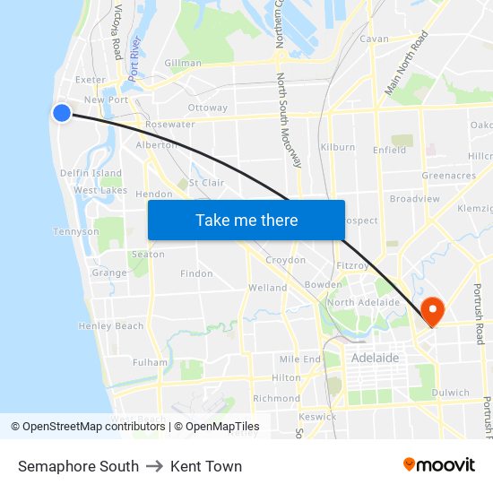 Semaphore South to Kent Town map