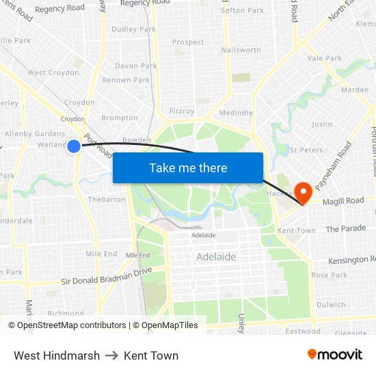 West Hindmarsh to Kent Town map