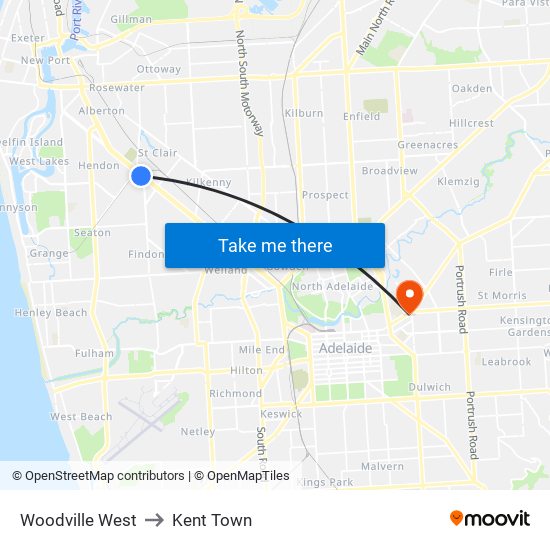 Woodville West to Kent Town map