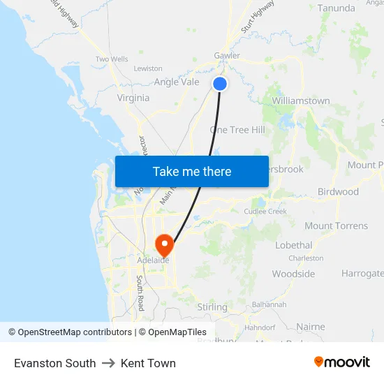 Evanston South to Kent Town map
