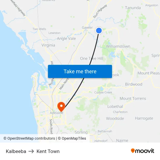 Kalbeeba to Kent Town map