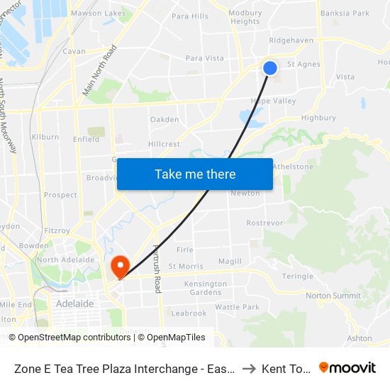 Zone E Tea Tree Plaza Interchange - East side to Kent Town map