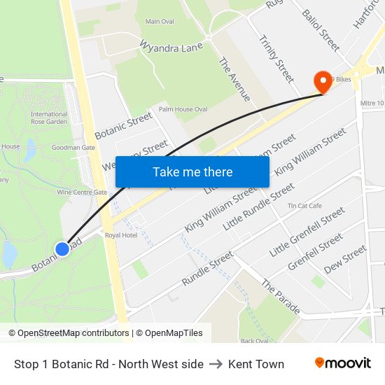 Stop 1 Botanic Rd - North West side to Kent Town map