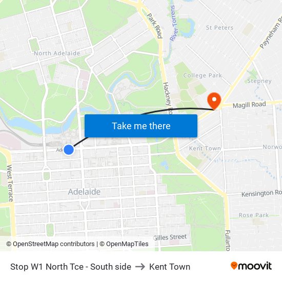 Stop W1 North Tce - South side to Kent Town map