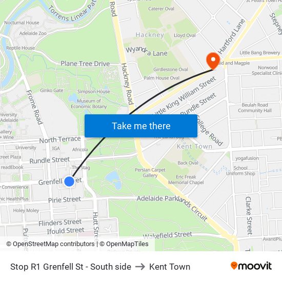 Stop R1 Grenfell St - South side to Kent Town map