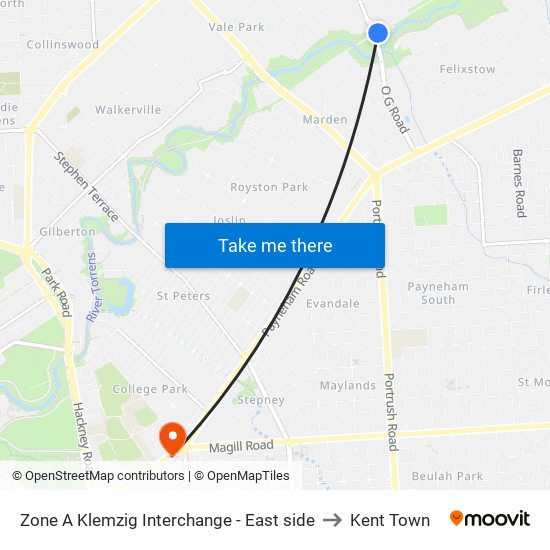 Zone A Klemzig Interchange - East side to Kent Town map