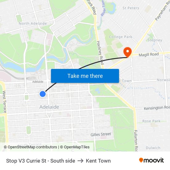 Stop V3 Currie St - South side to Kent Town map