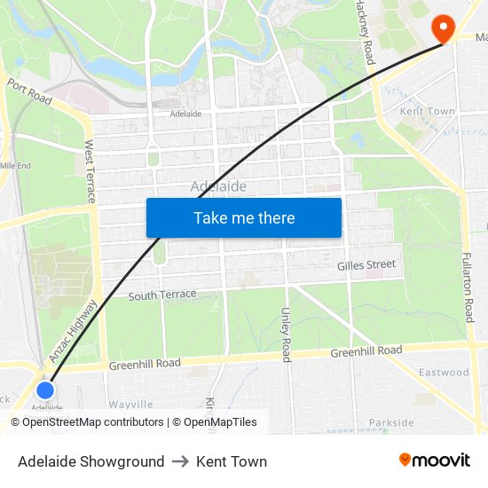 Adelaide Showground to Kent Town map