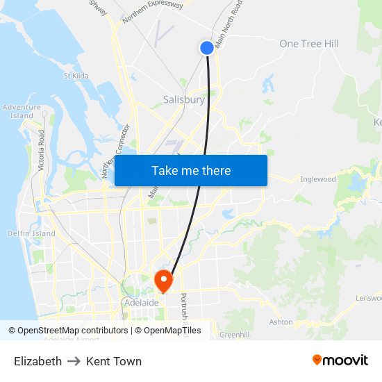 Elizabeth to Kent Town map