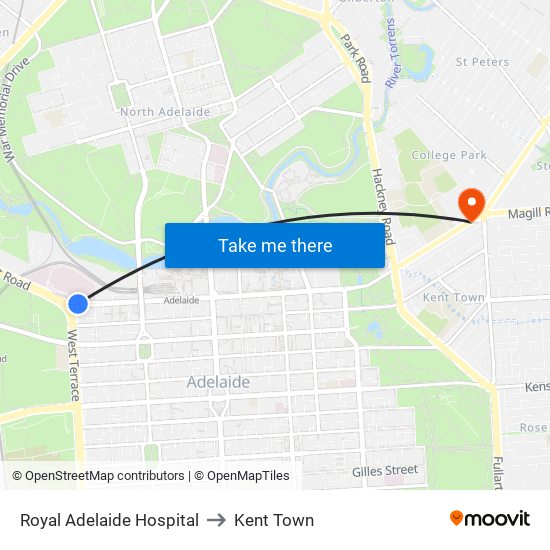 Royal Adelaide Hospital to Kent Town map
