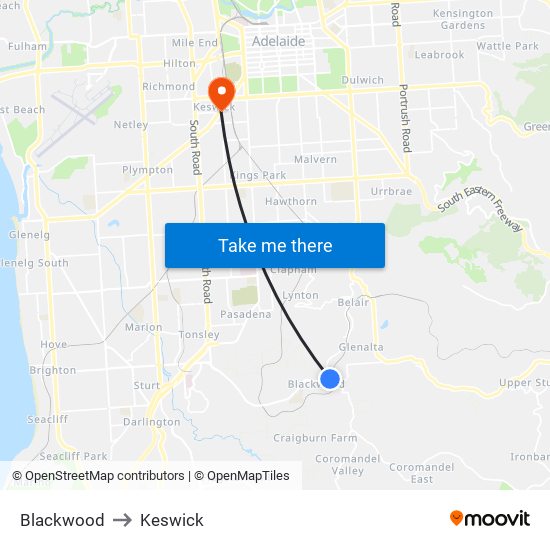 Blackwood to Keswick map