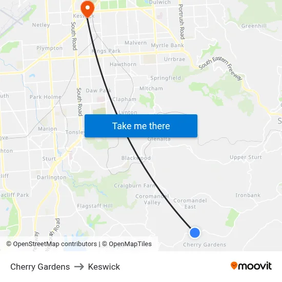 Cherry Gardens to Keswick map
