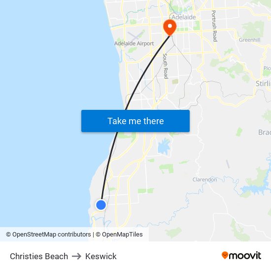 Christies Beach to Keswick map