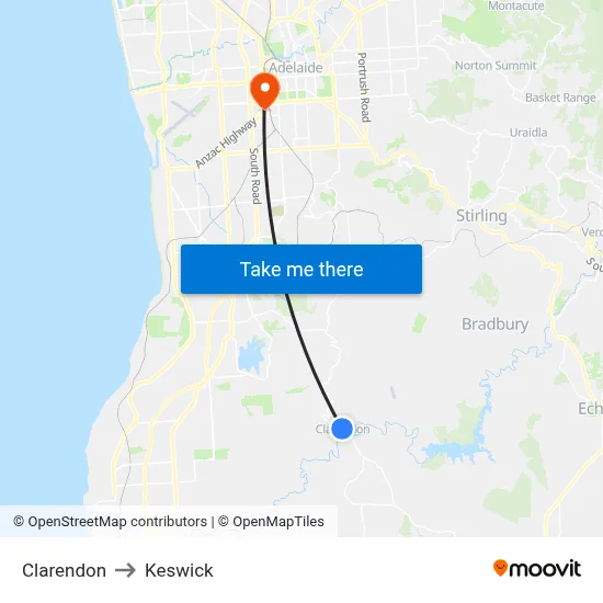 Clarendon to Keswick map