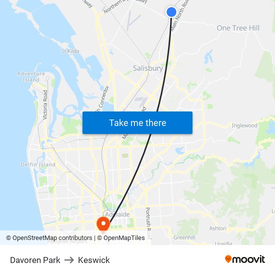 Davoren Park to Keswick map