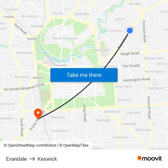 Evandale to Keswick map