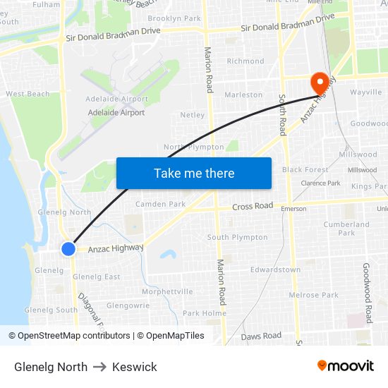 Glenelg North to Keswick map