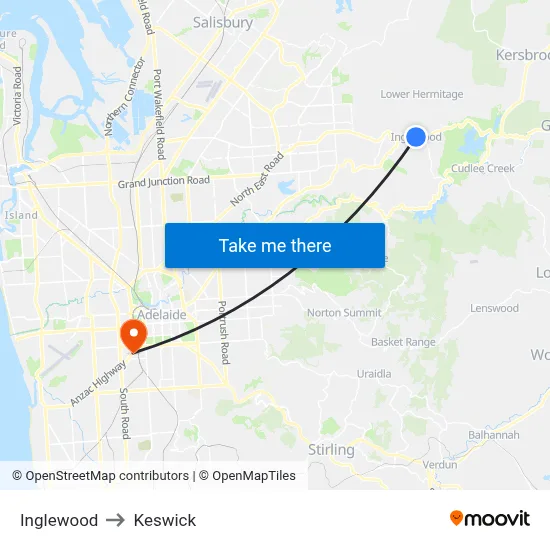 Inglewood to Keswick map