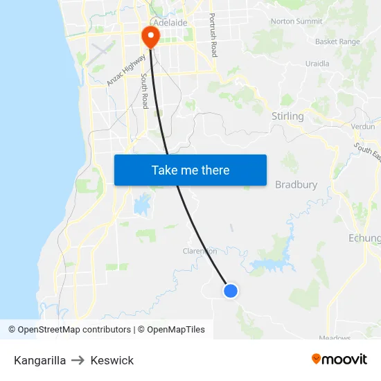Kangarilla to Keswick map