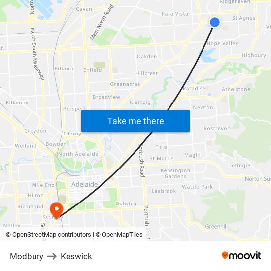 Modbury to Keswick map