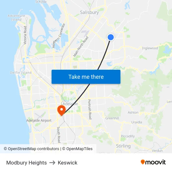 Modbury Heights to Keswick map