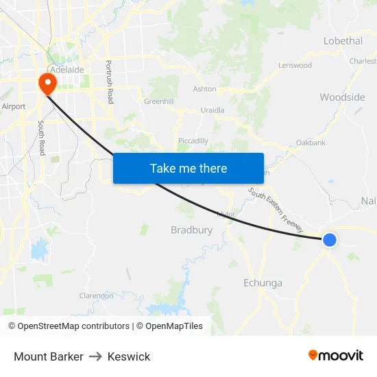 Mount Barker to Keswick map