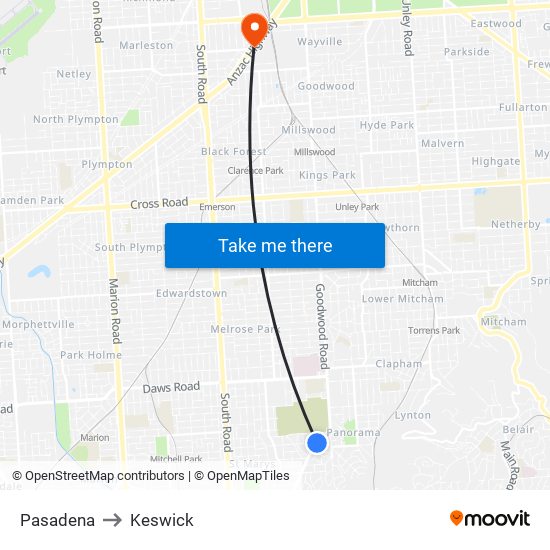 Pasadena to Keswick map