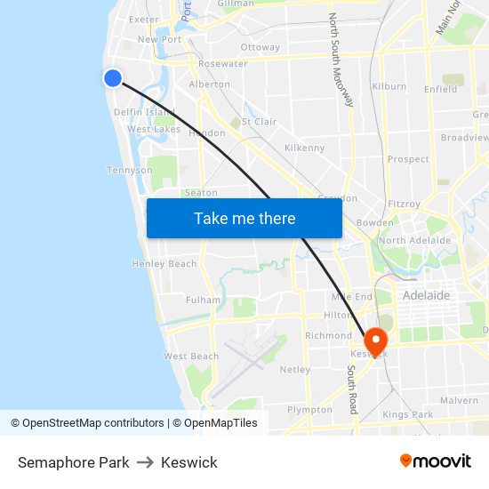 Semaphore Park to Keswick map