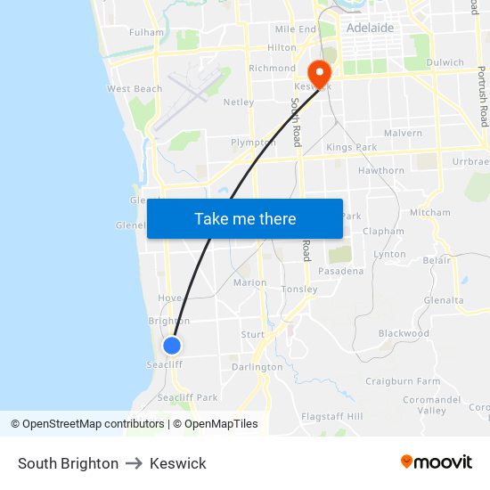 South Brighton to Keswick map