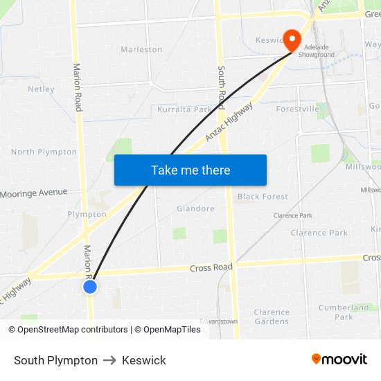 South Plympton to Keswick map