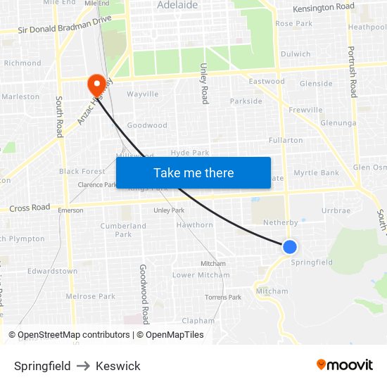 Springfield to Keswick map