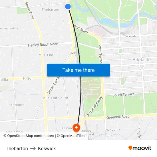 Thebarton to Keswick map