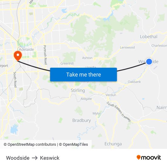 Woodside to Keswick map