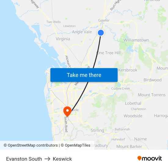 Evanston South to Keswick map