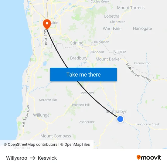 Willyaroo to Keswick map