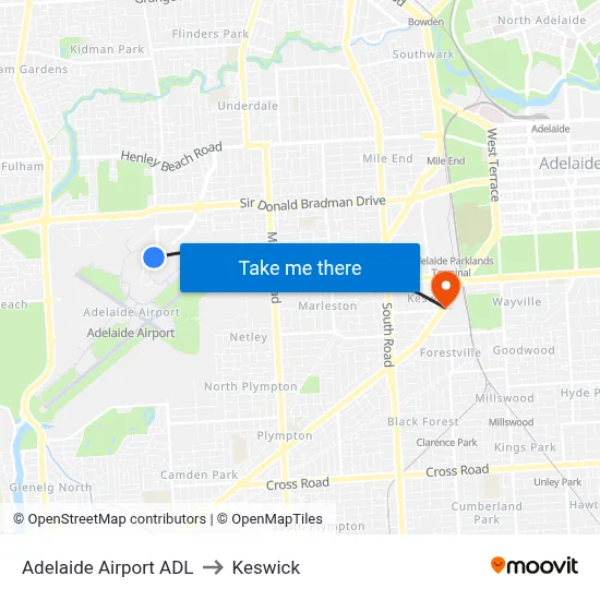 Adelaide Airport ADL to Keswick map
