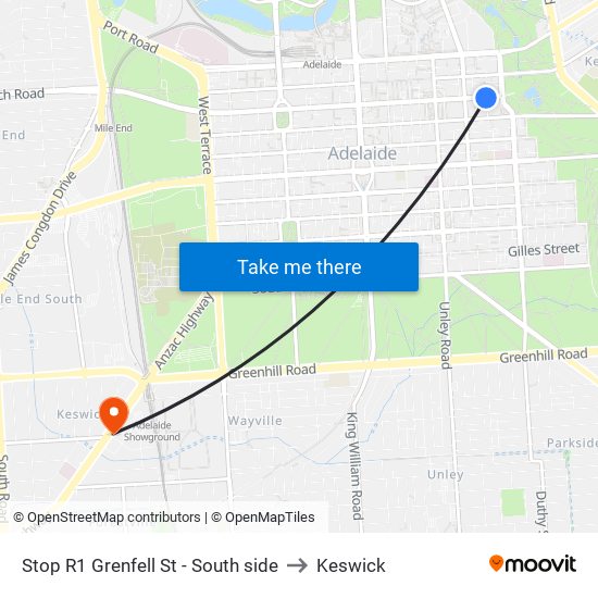 Stop R1 Grenfell St - South side to Keswick map