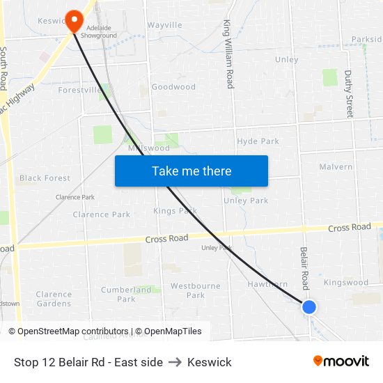 Stop 12 Belair Rd - East side to Keswick map