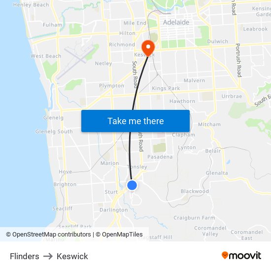 Flinders to Keswick map