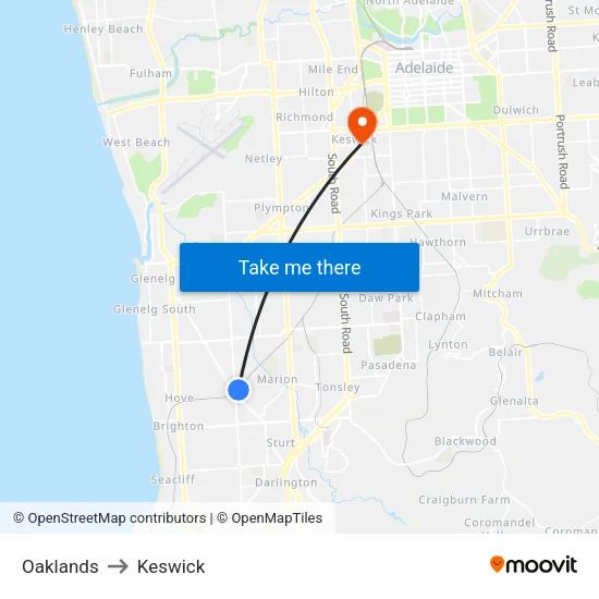 Oaklands to Keswick map
