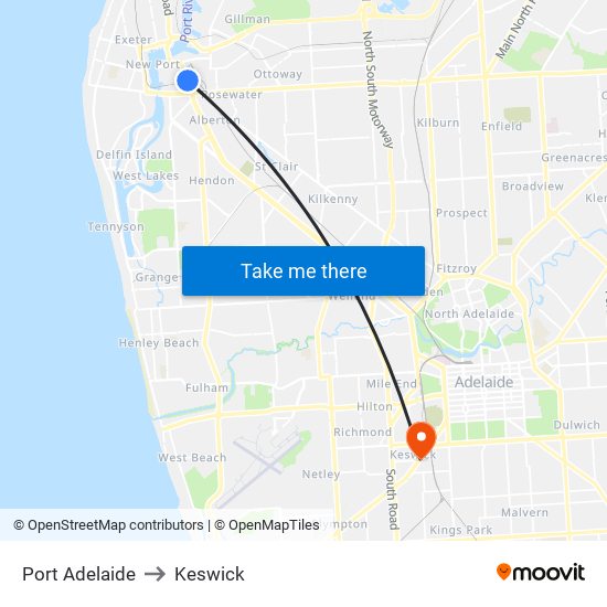 Port Adelaide to Keswick map